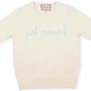 Custom XS Lingua Franca Short Sleeve Cashmere "Just Married" sweater